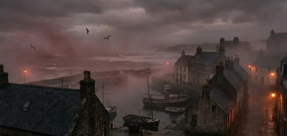 Pueblo costero envuelto en niebla en Silent Hill: Townfall