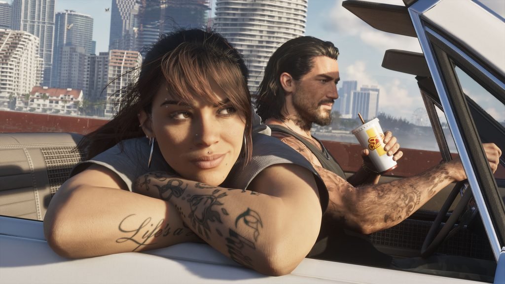Jason y Lucia en un coche descapotable en GTA 6
