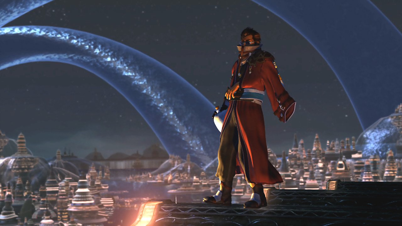 Auron en Zanarkand durante el ataque de Sinh al inicio de Final Fantasy X