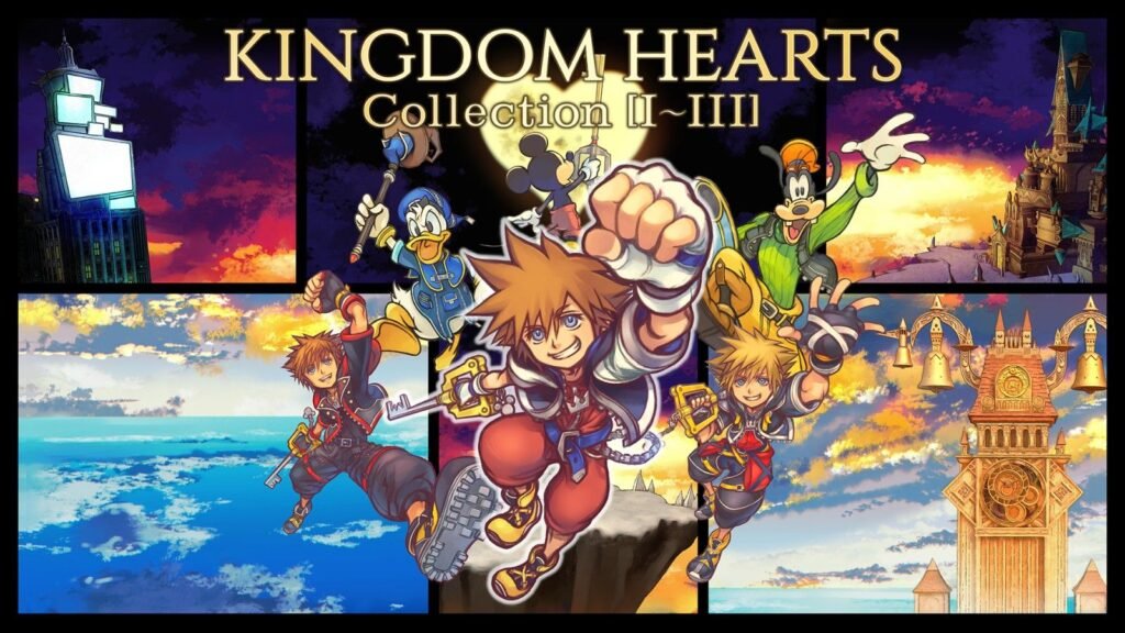 Arte oficial de Kingdom Hearts Collection [I~III] para Nintendo Switch 2 con Sora, Donald y Goofy