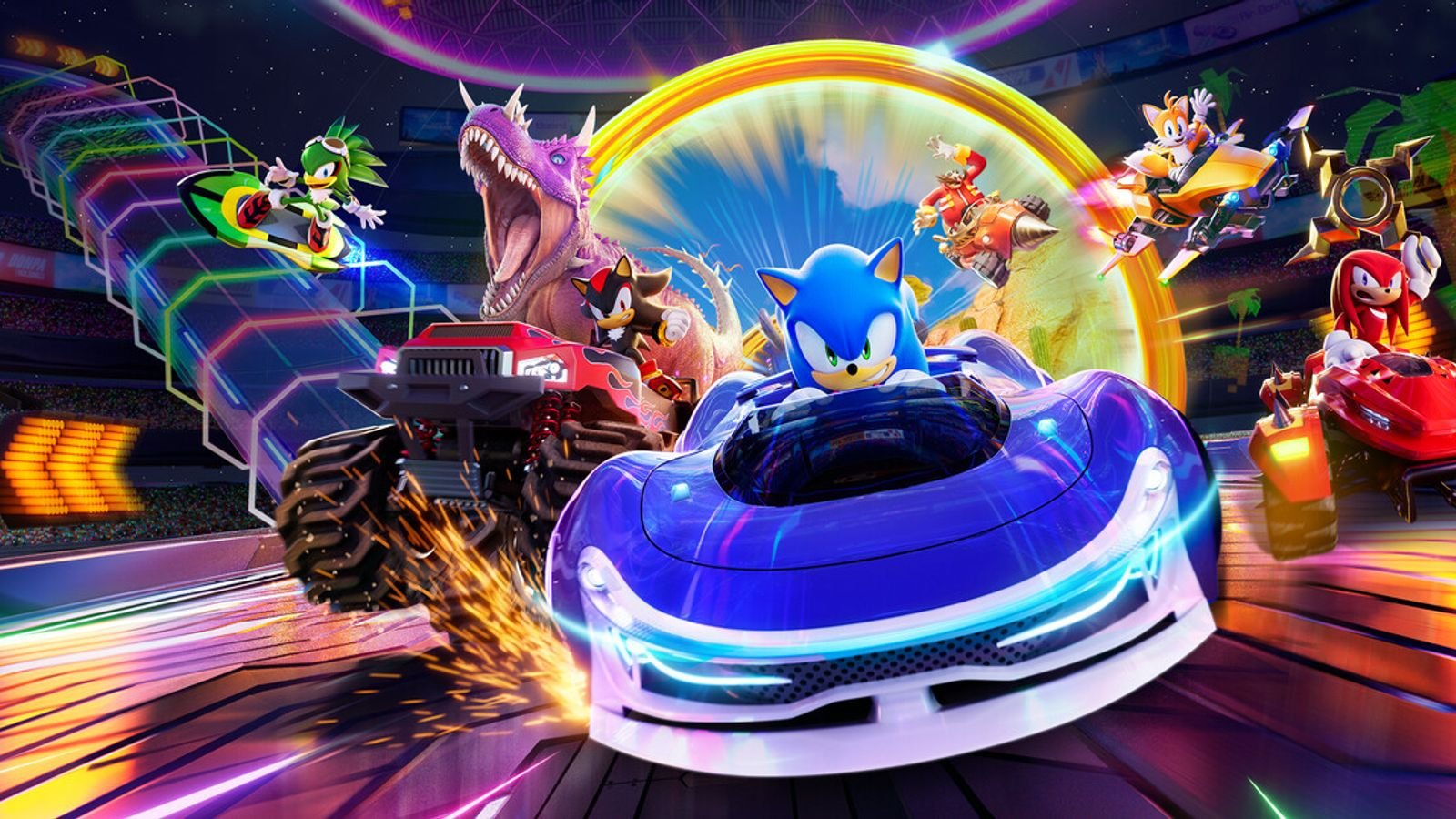Sonic the Hedgehog en el arte oficial de Sonic Racing: CrossWorlds