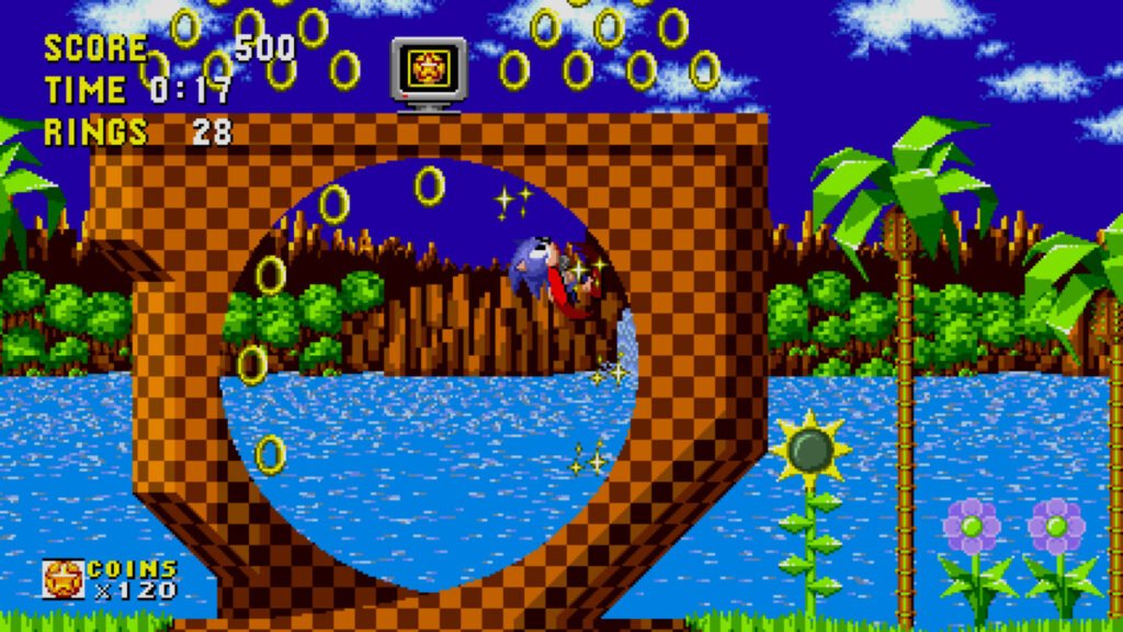 Sonic en Green Hill Zone, el primer nivel de Sonic the Hedgehog