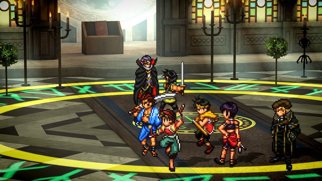 El vampiro Neclord frente a Viktor, Riou y el grupo en Suikoden II HD Remaster