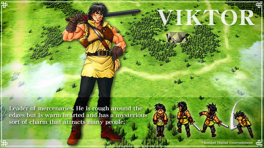 Viktor, el líder de los mercenarios en Suikoden II, ilustración oficial